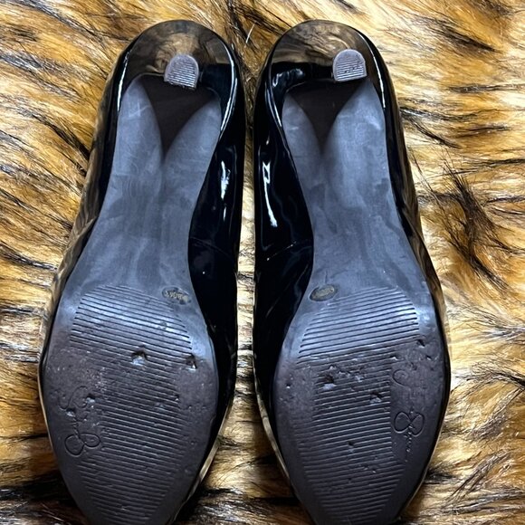 Jessica Simpson Black Patent Leather Platform Peep-Toe Stilettos - Picture 5 of 6